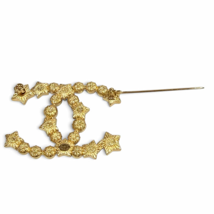 極美品★CHANEL シャネル B24C ココマーク ラインストーン エコパール スター ブローチ ホワイト ゴールド金具 イタリア製 箱・保存袋付