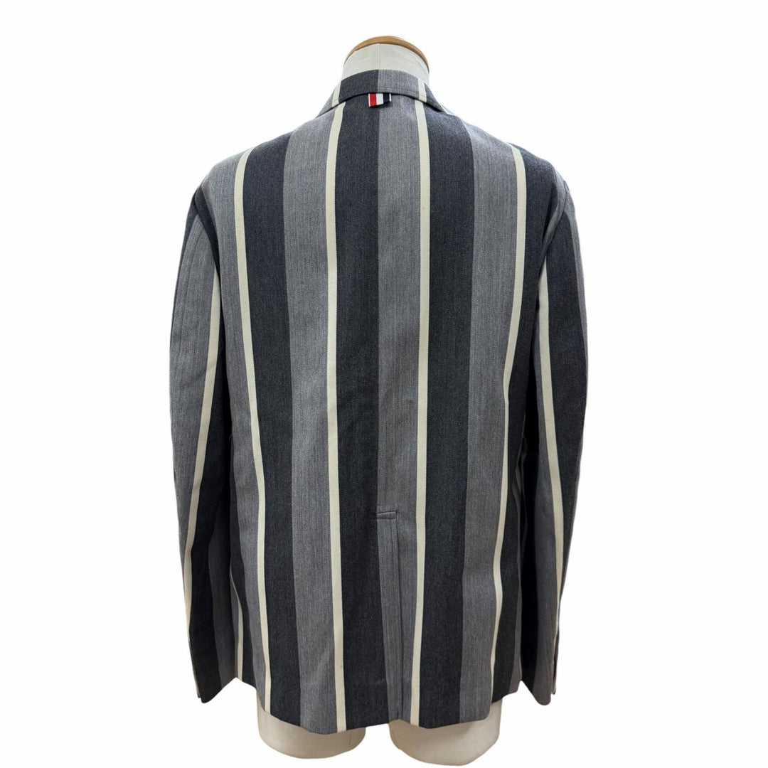 極美品▼THOM BROWNE トムブラウン MJU525A ウール65% ストライプ柄 シングルジャケット テーラード グレー 1 日本製 正規品 メンズ