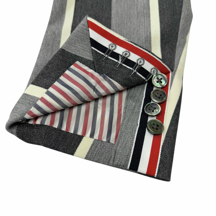 極美品▼THOM BROWNE トムブラウン MJU525A ウール65% ストライプ柄 シングルジャケット テーラード グレー 1 日本製 正規品 メンズ