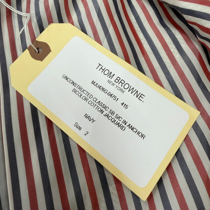 極美品▼THOM BROWNE トムブラウン MJU426A 総柄 マリン シングル アンコンジャケット テーラード ネイビー 2 日本製 正規品 メンズ