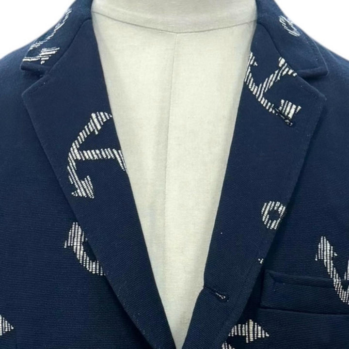 極美品▼THOM BROWNE トムブラウン MJU426A 総柄 マリン シングル アンコンジャケット テーラード ネイビー 2 日本製 正規品 メンズ