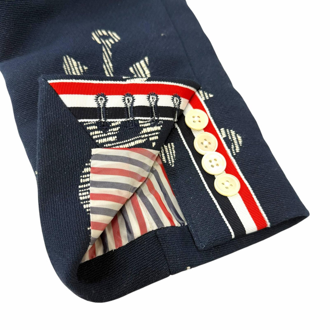 極美品▼THOM BROWNE トムブラウン MJU426A 総柄 マリン シングル アンコンジャケット テーラード ネイビー 2 日本製 正規品 メンズ