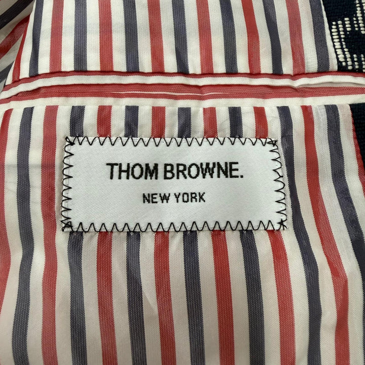 極美品▼THOM BROWNE トムブラウン MJU426A 総柄 マリン シングル アンコンジャケット テーラード ネイビー 2 日本製 正規品 メンズ