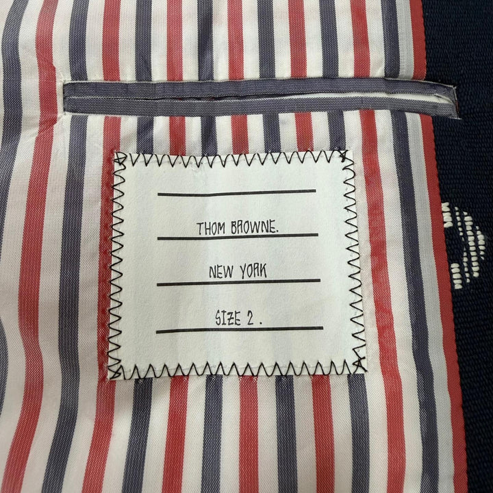 極美品▼THOM BROWNE トムブラウン MJU426A 総柄 マリン シングル アンコンジャケット テーラード ネイビー 2 日本製 正規品 メンズ