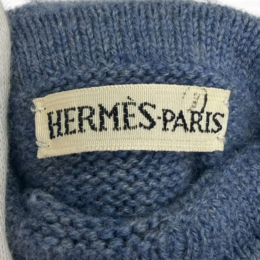極美品□HERMES エルメス ヴィンテージ カシミヤ95％ マルジェラ期 Hロゴ 手袋 ニットグローブ ブルー LA イタリア製 レディース