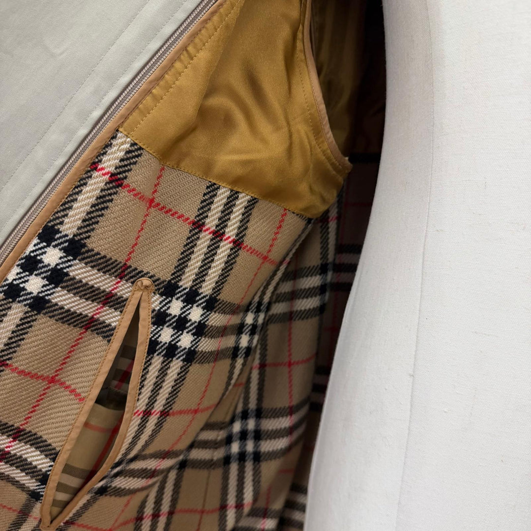 美品▼Burberrys バーバリー ヴィンテージ 裏地ノバチェック柄 カシミヤ混ライナー 比翼仕立て ステンカラーコート カーキ Mサイズ相当