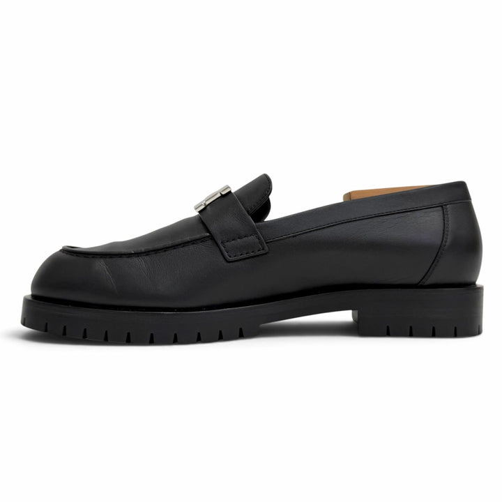 美品△HERMES エルメス H222252Z モカシン フォーブル パリバックル コンスタンス レザー ローファー ブラック 37.5 伊製 定価248600円