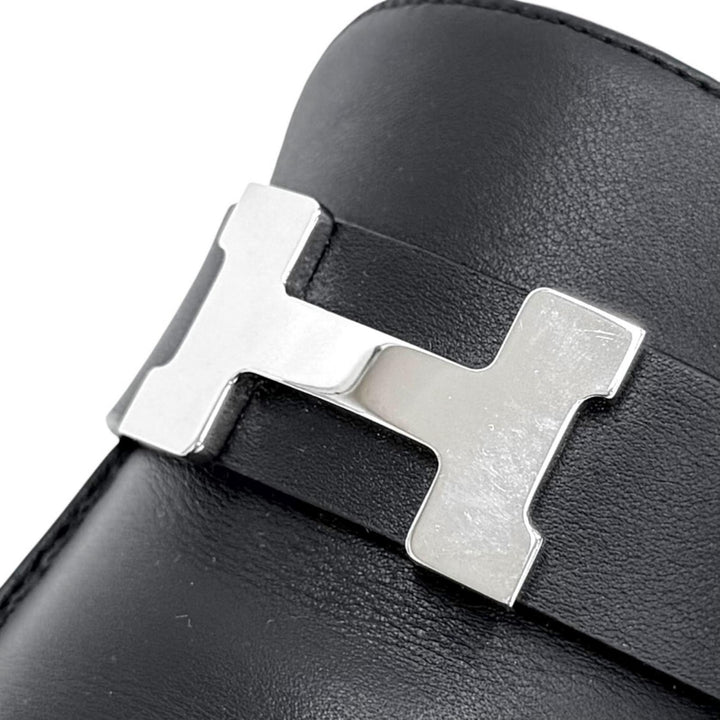 美品△HERMES エルメス H222252Z モカシン フォーブル パリバックル コンスタンス レザー ローファー ブラック 37.5 伊製 定価248600円