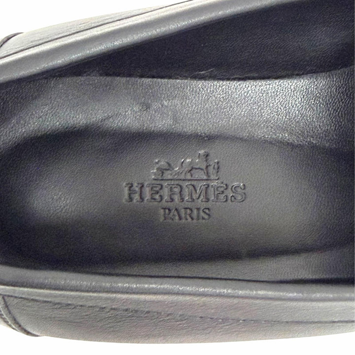 美品△HERMES エルメス H222252Z モカシン フォーブル パリバックル コンスタンス レザー ローファー ブラック 37.5 伊製 定価248600円
