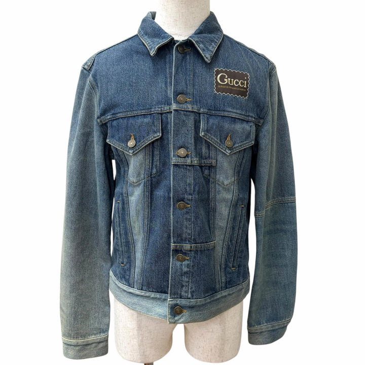 極美品□GUCCI グッチ 623228 ヴィンテージ加工 ロゴパッチ パッチワーク トラッカージャケット デニムジャケット 48 イタリア製 正規品