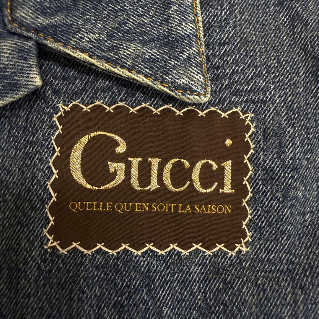 極美品□GUCCI グッチ 623228 ヴィンテージ加工 ロゴパッチ パッチワーク トラッカージャケット デニムジャケット 48 イタリア製 正規品