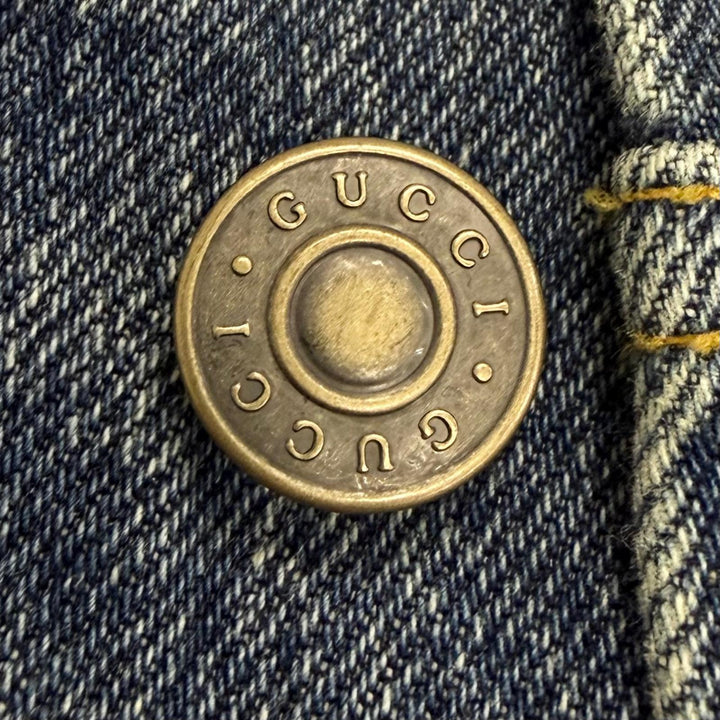 極美品□GUCCI グッチ 623228 ヴィンテージ加工 ロゴパッチ パッチワーク トラッカージャケット デニムジャケット 48 イタリア製 正規品