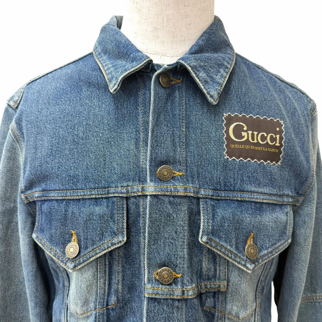 極美品□GUCCI グッチ 623228 ヴィンテージ加工 ロゴパッチ パッチワーク トラッカージャケット デニムジャケット 48 イタリア製 正規品