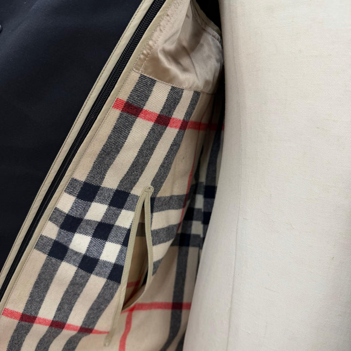 美品▼BURBERRY LONDON バーバリーロンドン 裏地ノバチェック柄 ウールライナー付き 比翼仕立て ステンカラーコート M 正規品 メンズ