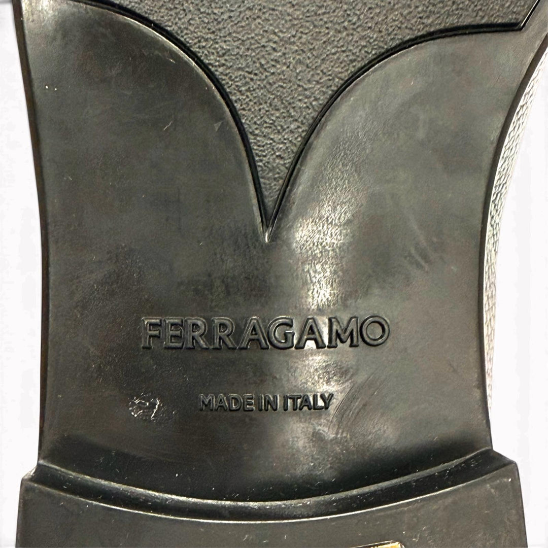 未使用品▼FERRAGAMO フェラガモ ガンチーニ レザーシューズ ビット ローファー ブラック シルバー金具 6 イタリア製 メンズ 保存袋付き