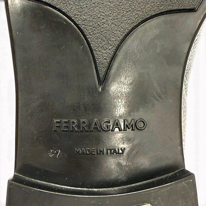 未使用品▼FERRAGAMO フェラガモ ガンチーニ レザーシューズ ビット ローファー ブラック シルバー金具 6 イタリア製 メンズ 保存袋付き