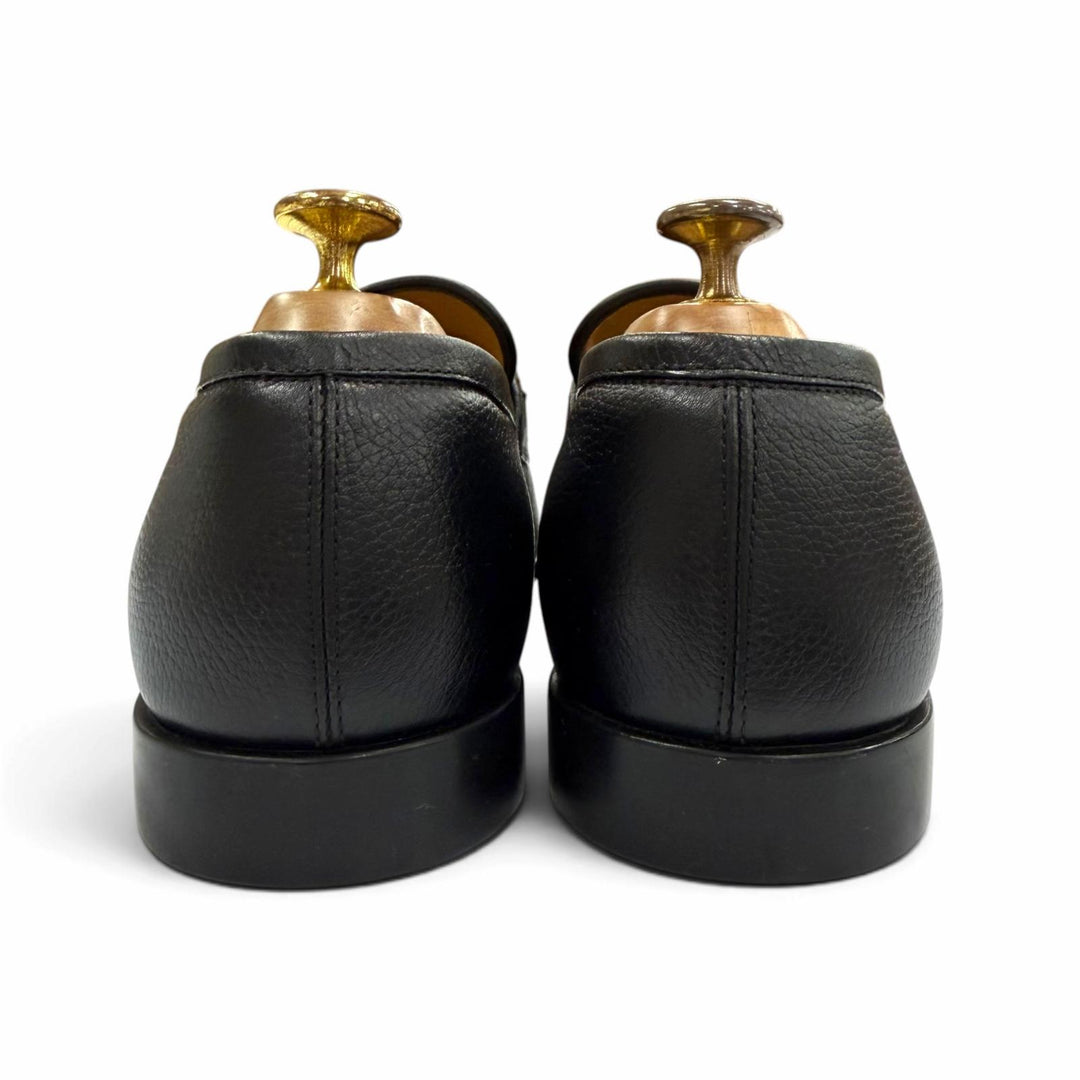 未使用品▼FERRAGAMO フェラガモ ガンチーニ レザーシューズ ビット ローファー ブラック シルバー金具 6 イタリア製 メンズ 保存袋付き