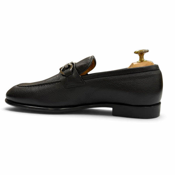 未使用品▼FERRAGAMO フェラガモ ガンチーニ レザーシューズ ビット ローファー ブラック シルバー金具 6 イタリア製 メンズ 保存袋付き