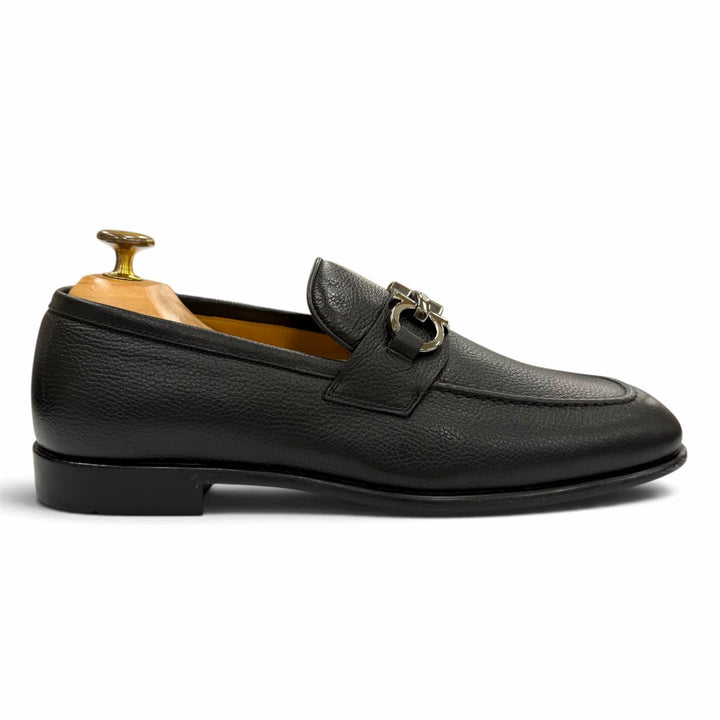 未使用品▼FERRAGAMO フェラガモ ガンチーニ レザーシューズ ビット ローファー ブラック シルバー金具 6 イタリア製 メンズ 保存袋付き