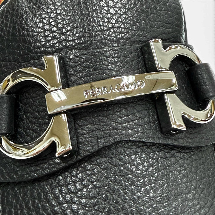未使用品▼FERRAGAMO フェラガモ ガンチーニ レザーシューズ ビット ローファー ブラック シルバー金具 6 イタリア製 メンズ 保存袋付き