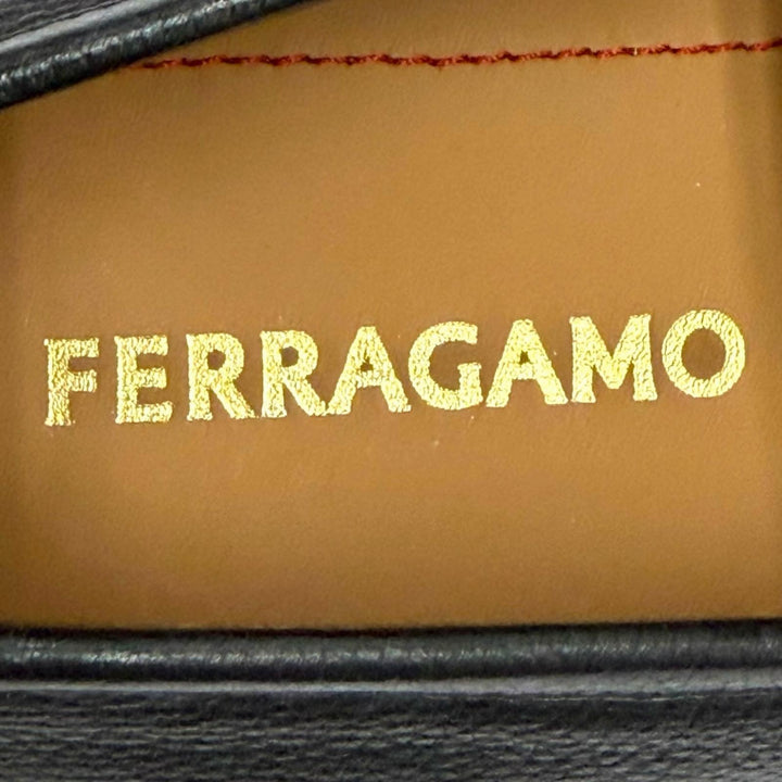 未使用品▼FERRAGAMO フェラガモ ガンチーニ レザーシューズ ビット ローファー ブラック シルバー金具 6 イタリア製 メンズ 保存袋付き