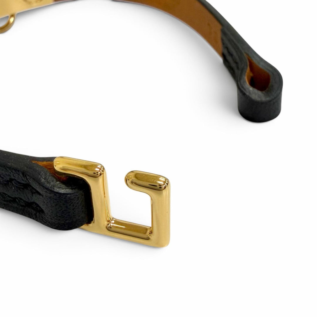 極美品△HERMES エルメス マイクロ リヴァル スイフト ゴールド金具 レザー ブレスレット ブラック T3 B刻印 仏製 レディース 保存袋付き
