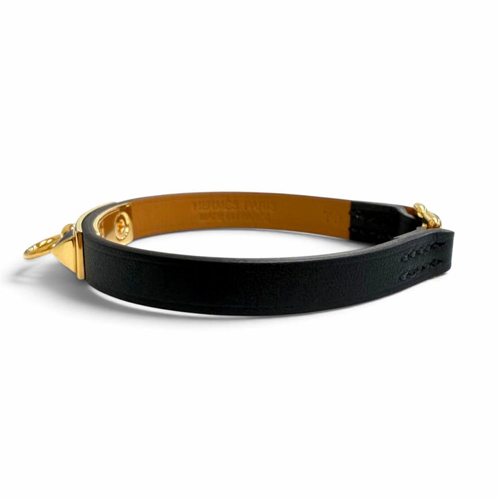 極美品△HERMES エルメス マイクロ リヴァル スイフト ゴールド金具 レザー ブレスレット ブラック T3 B刻印 仏製 レディース 保存袋付き