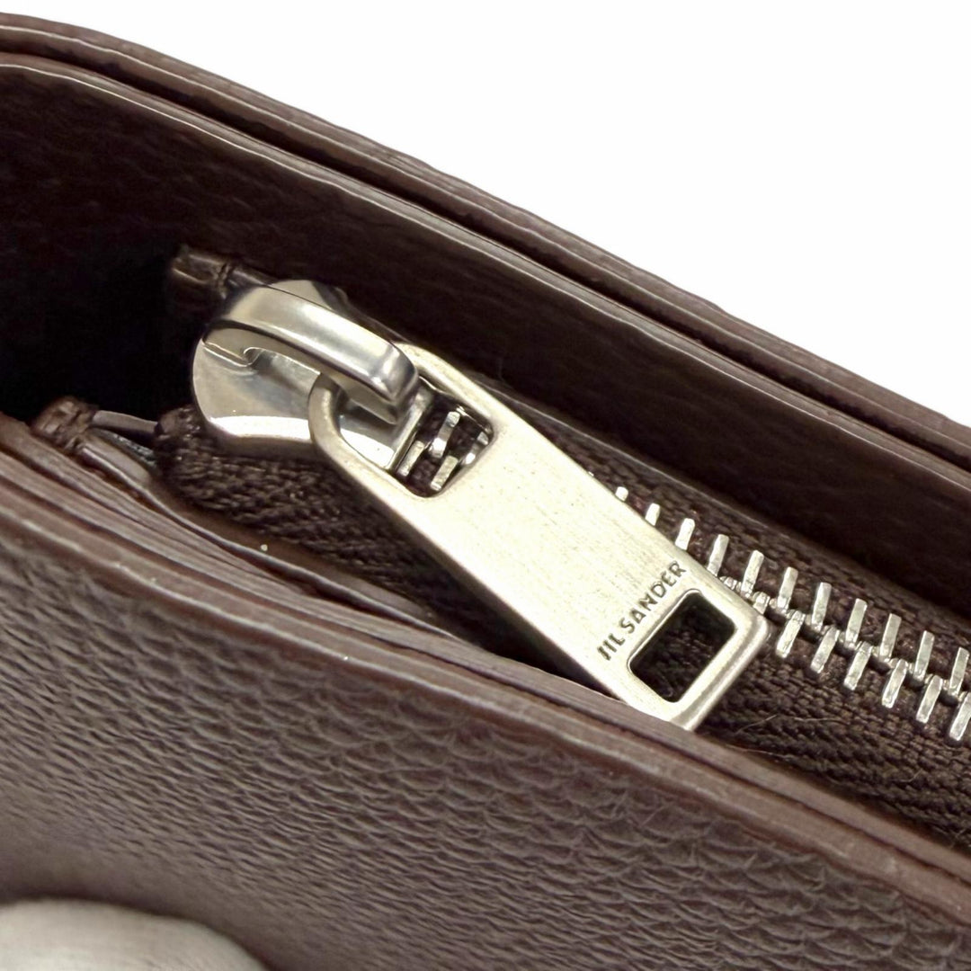未使用品△JIL SANDER ジルサンダー J25UI0002 ジップポケット ウォレット レザー ロゴ 二つ折り財布 ダークブラウン 伊製 保存袋付き