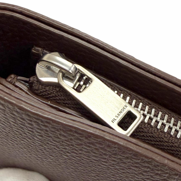 未使用品△JIL SANDER ジルサンダー J25UI0002 ジップポケット ウォレット レザー ロゴ 二つ折り財布 ダークブラウン 伊製 保存袋付き