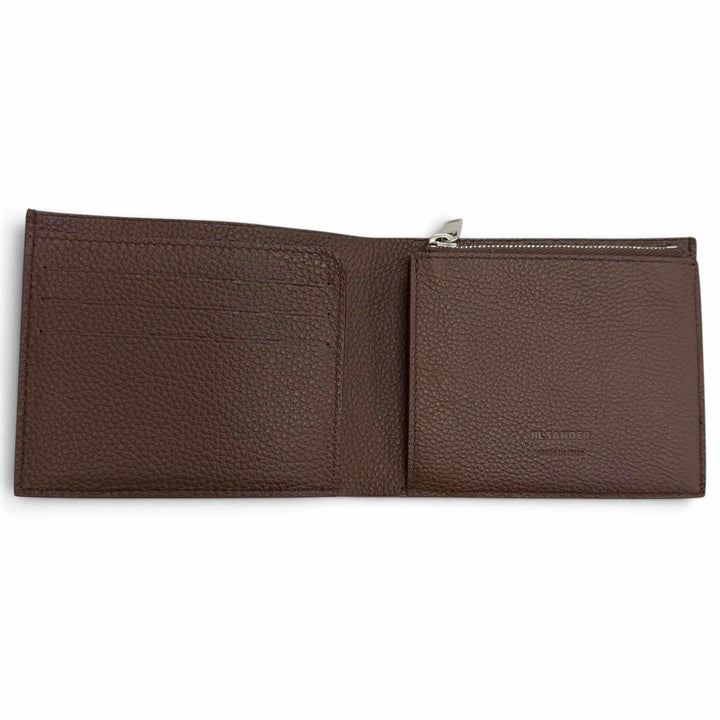 未使用品△JIL SANDER ジルサンダー J25UI0002 ジップポケット ウォレット レザー ロゴ 二つ折り財布 ダークブラウン 伊製 保存袋付き