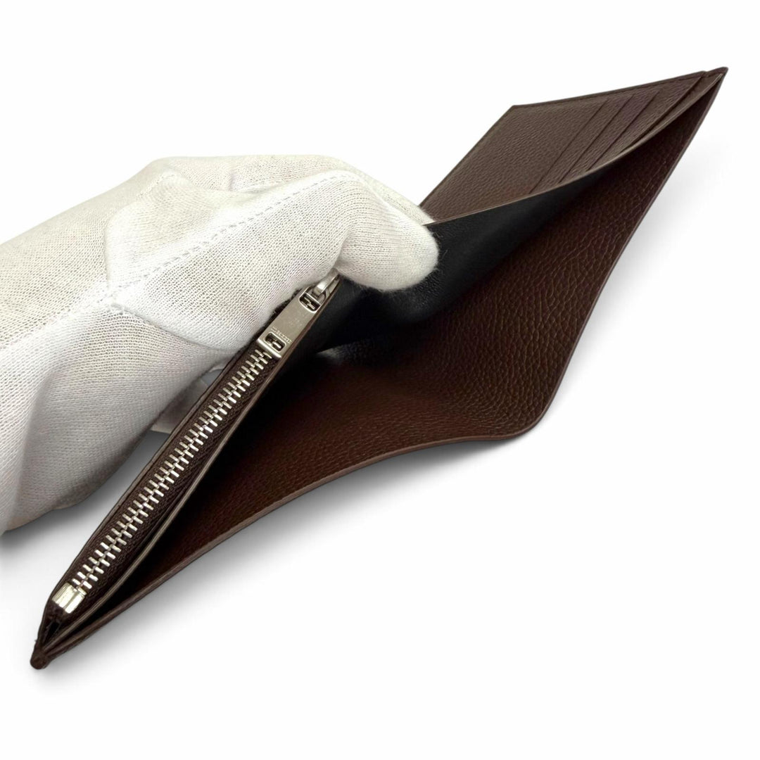 未使用品△JIL SANDER ジルサンダー J25UI0002 ジップポケット ウォレット レザー ロゴ 二つ折り財布 ダークブラウン 伊製 保存袋付き