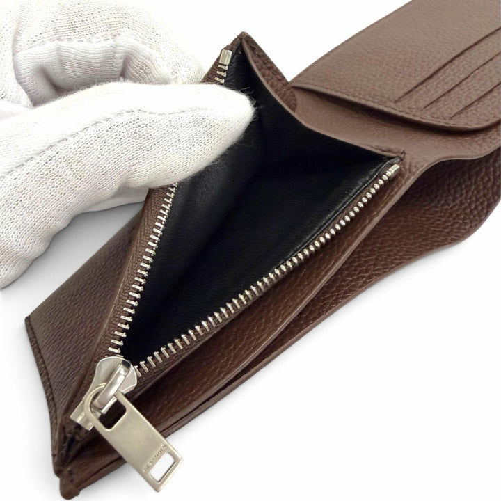 未使用品△JIL SANDER ジルサンダー J25UI0002 ジップポケット ウォレット レザー ロゴ 二つ折り財布 ダークブラウン 伊製 保存袋付き