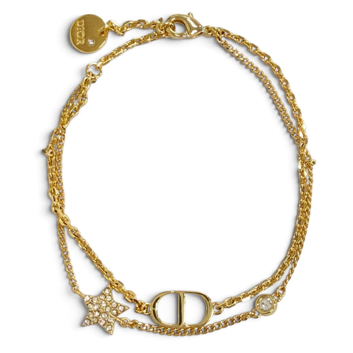 極美品△DIOR ディオール B1133PMTCY Petit CD プチ CD ダブルブレスレット スター ラインストーン アクセサリー ゴールド レディース