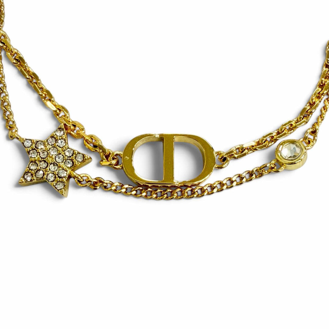 極美品△DIOR ディオール B1133PMTCY Petit CD プチ CD ダブルブレスレット スター ラインストーン アクセサリー ゴールド レディース