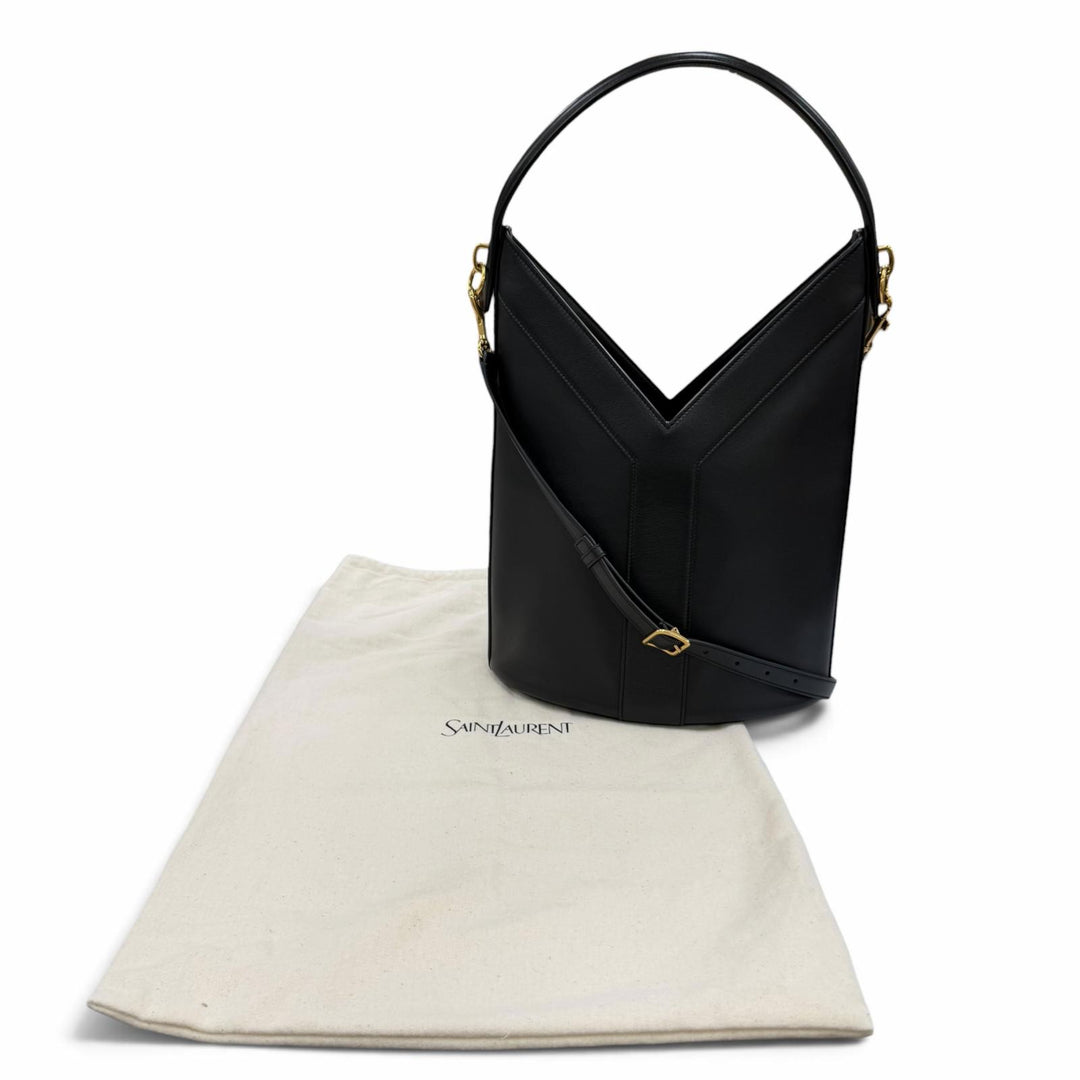 極美品☆SAINT LAURENT サンローラン 840891 レザー Yトップハンドル 2WAY ハンドバッグ ショルダーバッグ ブラック イタリア製 保存袋付