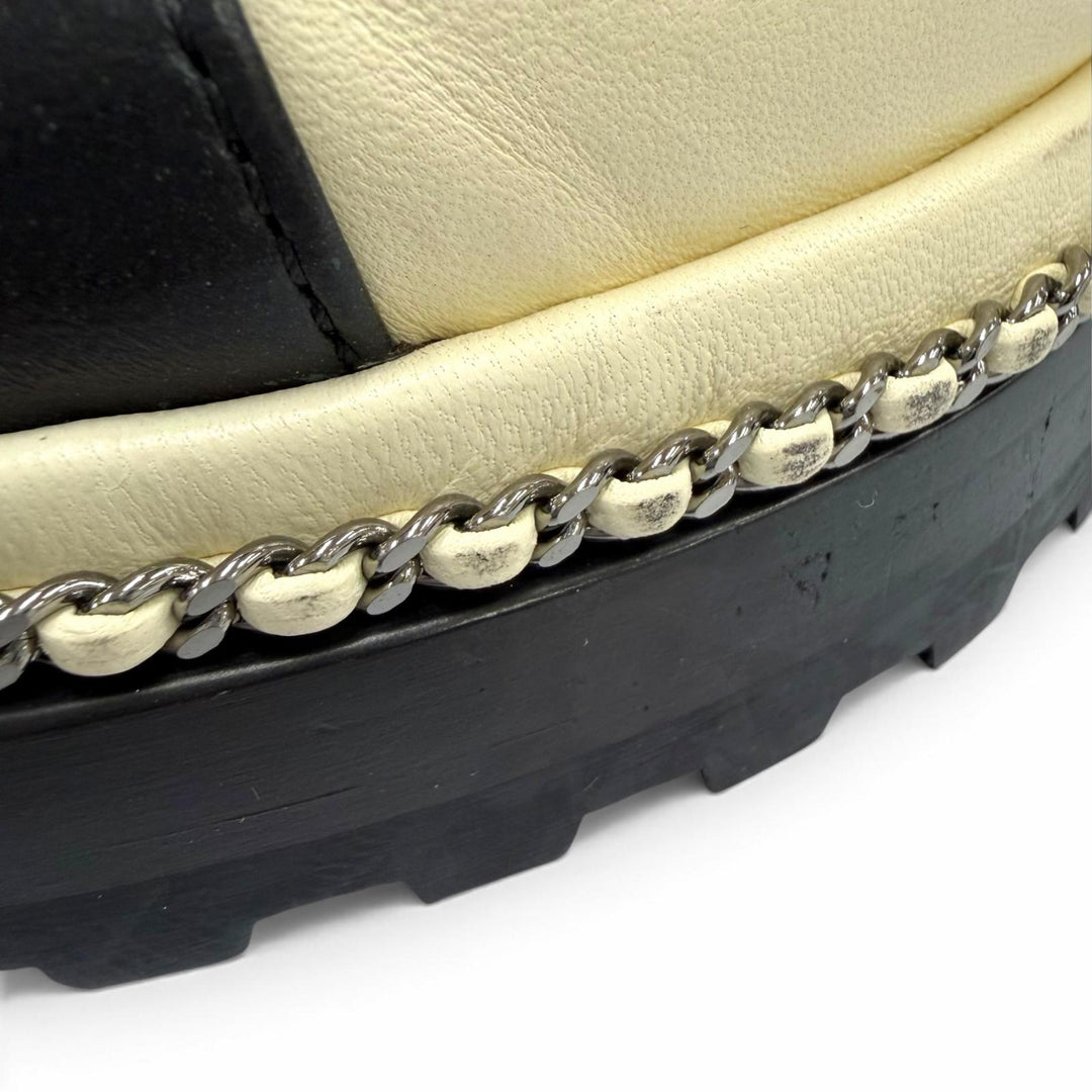極美品☆CHANEL シャネル G33188 ココマーク エコパール レザー ショートブーツ アイボリー ブラック 35.5 イタリア製 レディース