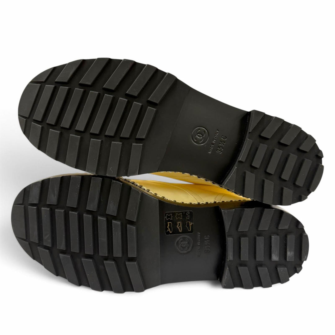 極美品☆CHANEL シャネル G33188 ココマーク エコパール レザー ショートブーツ アイボリー ブラック 35.5 イタリア製 レディース