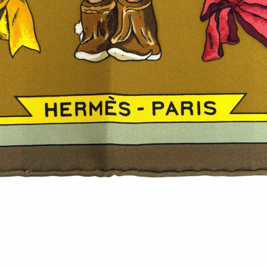 極美品△HERMES エルメス Kachinas カチナ 民族 カレ90 シルク100％ スカーフ ブラウン系 カーキ系 フランス製 レディース 箱付 オススメ