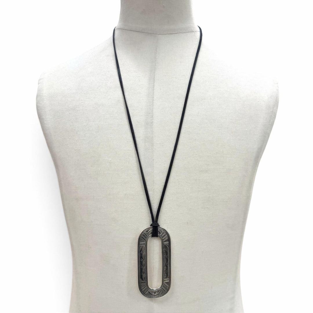 良品▼HERMES エルメス トゥアレグ AG925 レザー ネックレス シルバー ブラック 重量32.0g メンズ レディース アクセサリー
