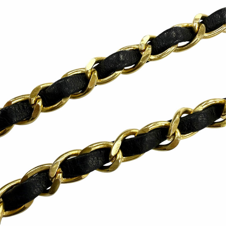 良品☆CHANEL シャネル ヴィンテージ メタル ココマーク レザー使い チェーン リボン ベルト ゴールド ブラック レディース