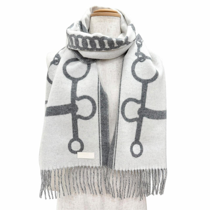 極美品△HERMES エルメス H259157S モール カシミヤ100％ イヴォワール/フランネルグレー マフラー ストール 現行品 イギリス製 箱付き
