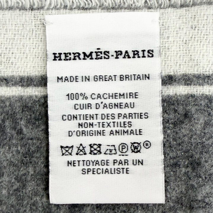 極美品△HERMES エルメス H259157S モール カシミヤ100％ イヴォワール/フランネルグレー マフラー ストール 現行品 イギリス製 箱付き