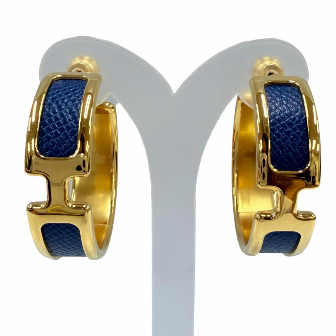 未使用品☆HERMES エルメス オランプGM ピアス ヴォーエプソン アクセサリー ブルー ゴールド フランス製 レディース 箱・保存袋付き