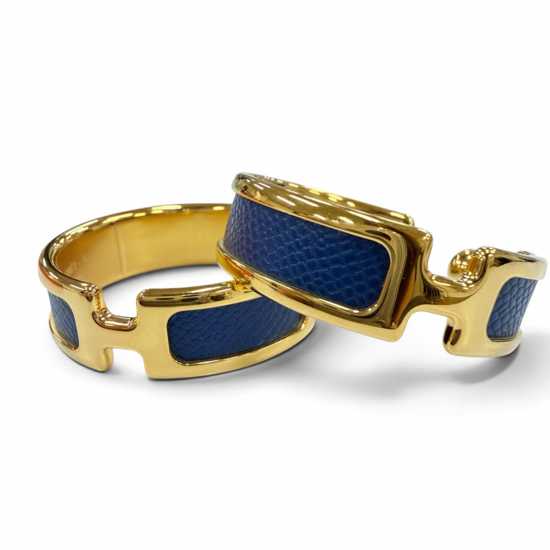 未使用品☆HERMES エルメス オランプGM ピアス ヴォーエプソン アクセサリー ブルー ゴールド フランス製 レディース 箱・保存袋付き