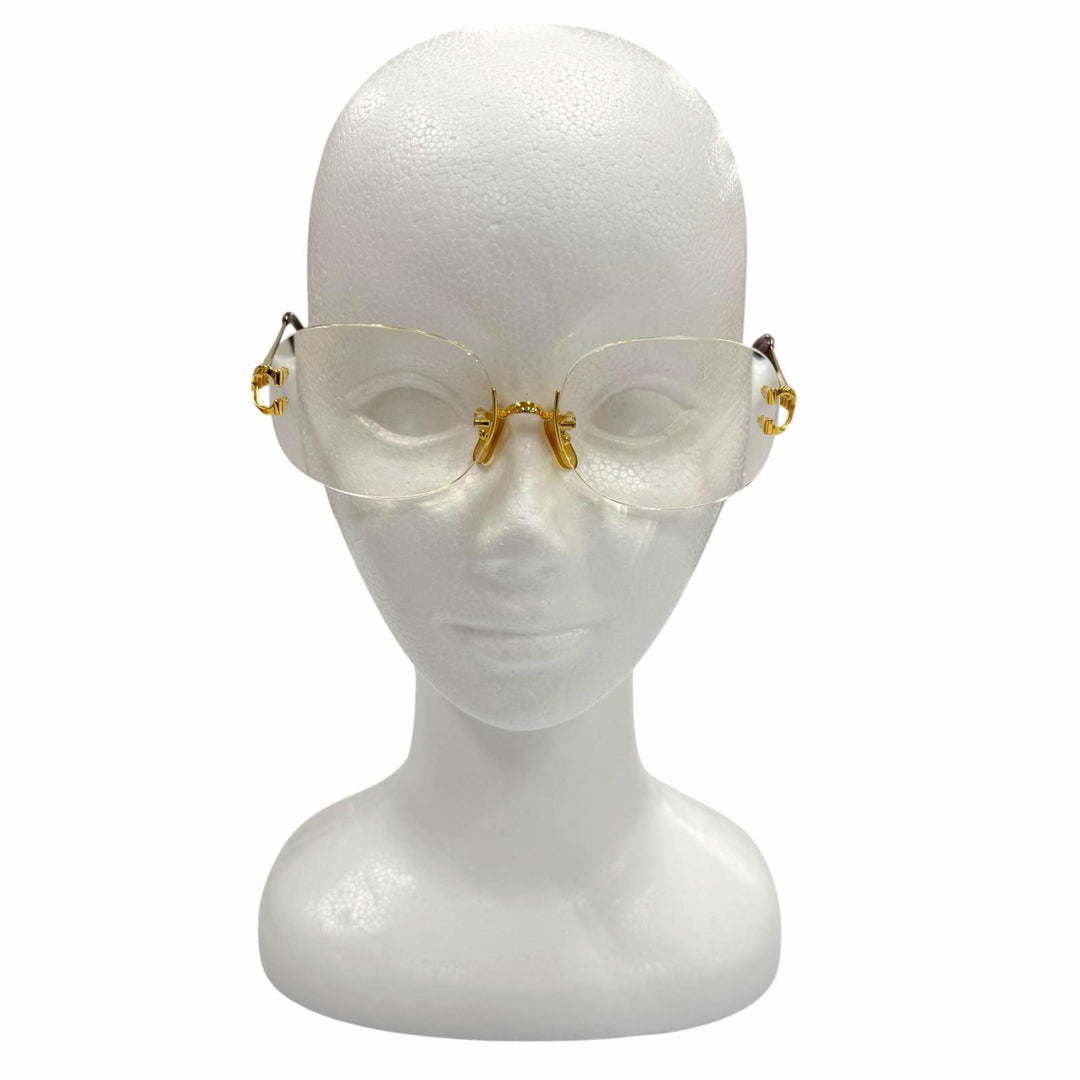 美品▼Cartier カルティエ ツーポイント リムレス ロゴ金具付き メガネ 眼鏡 アイウェア ゴールド ボルドー □18 130 度入り 仏製 メンズ