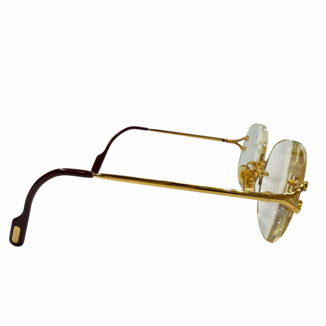 美品▼Cartier カルティエ ツーポイント リムレス ロゴ金具付き メガネ 眼鏡 アイウェア ゴールド ボルドー □18 130 度入り 仏製 メンズ