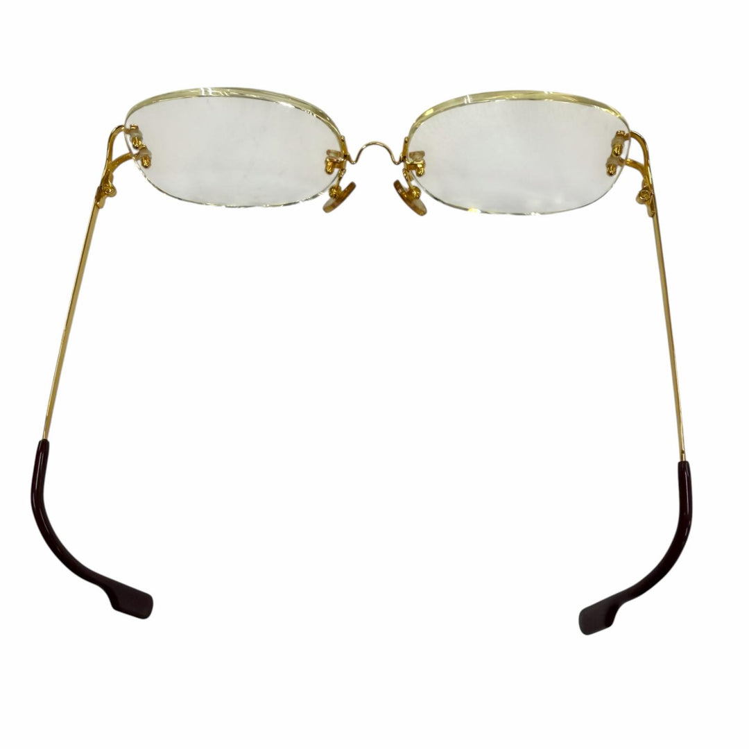 美品▼Cartier カルティエ ツーポイント リムレス ロゴ金具付き メガネ 眼鏡 アイウェア ゴールド ボルドー □18 130 度入り 仏製 メンズ
