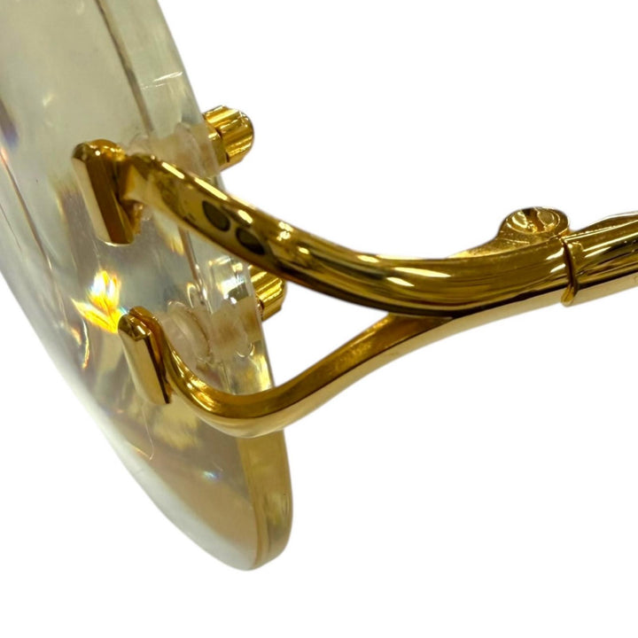 美品▼Cartier カルティエ ツーポイント リムレス ロゴ金具付き メガネ 眼鏡 アイウェア ゴールド ボルドー □18 130 度入り 仏製 メンズ
