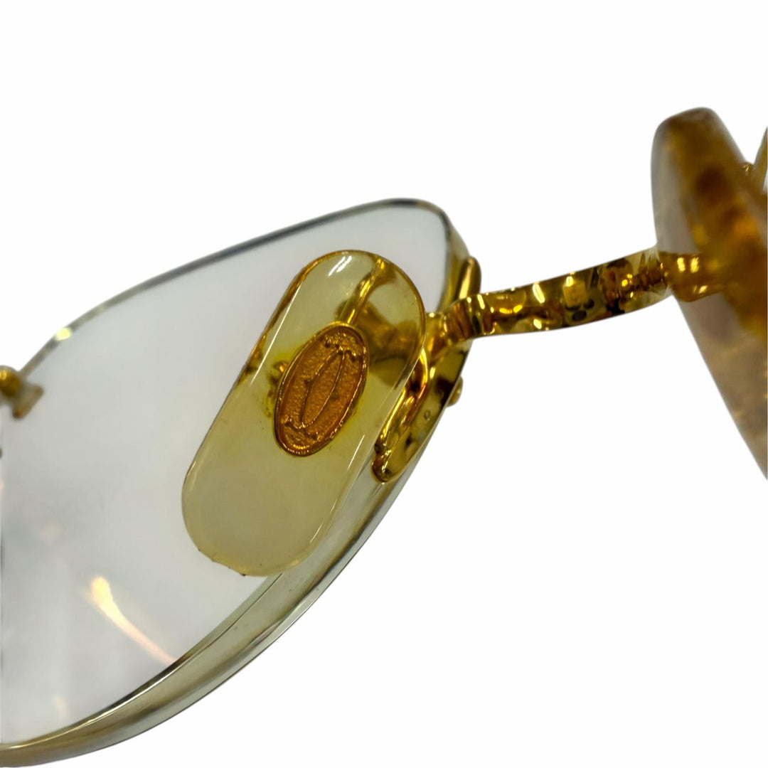 美品▼Cartier カルティエ ツーポイント リムレス ロゴ金具付き メガネ 眼鏡 アイウェア ゴールド ボルドー □18 130 度入り 仏製 メンズ