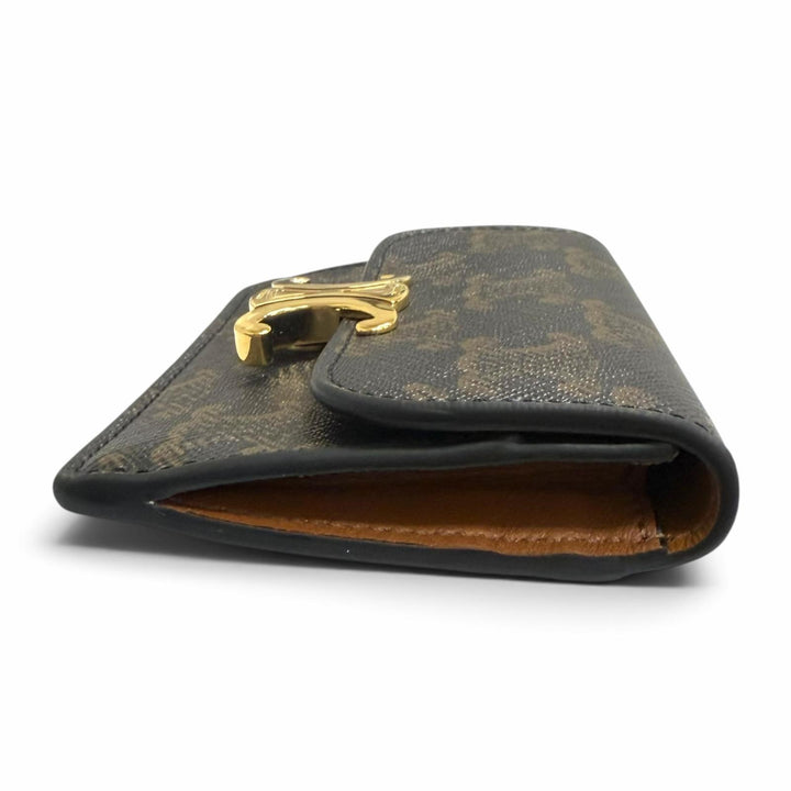 極美品□CELINE セリーヌ 10N062DB7 レザー トリオンフ カードケース 名刺入れ タン ゴールド金具 イタリア製 メンズ 保存袋付き